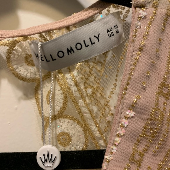 NWT HelloMolly Blush & Gold Dress - Size M - Picture 4 of 12